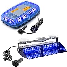 Blue Windshield LED Dash Emergency Strobe Light Bar + 8-Pcs 12 LED Sync Feature Emergency Strobe Grille Lights for Police Firefighter Law Enforcement Trucks Vehicles (12-24V)