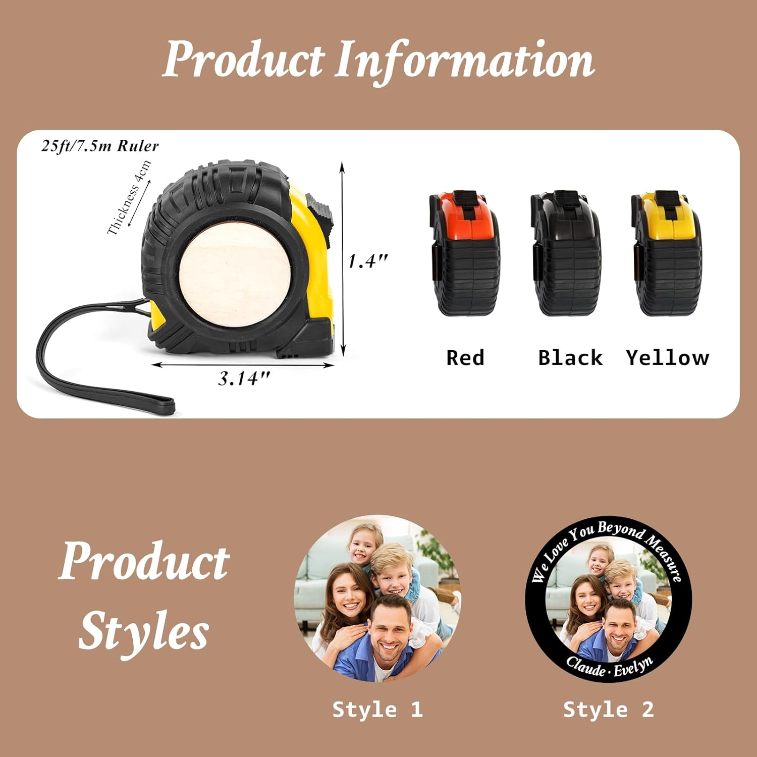 Personalized Tape Measure for Men Custom Measurement Tape with Photo and Kids Names Fathers Day Birthday Gifts for Dad Husband Grandpa