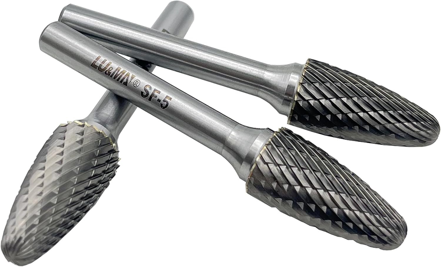 LU&MN SF-5 Tungsten Carbide Burr Tree Shape Radius End Double Cut Rotary Burr File (1/2” Cutter Dia X 1”Cutter Length) with 1/4'' Shank, 3PCS