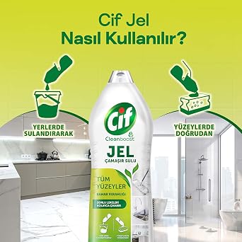 Cif Jel Yüzey Temizleyici Cleanboost Tüm Yüzeyler için Leke Çıkarıcı Çamaşır Sulu Bahar Ferahlığı 1500 ml