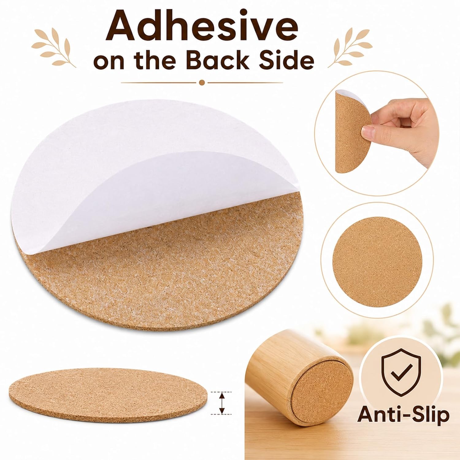 30 Pcs 3.5"x 3.5" Round Cork Coasters & Mats with Strong Adhesive Backing, Self-Adhesive Cork Sheets Round, Mini Wall Board for DIY Coasters and DIY Crafts Corks Board Squares, Corks Tiles