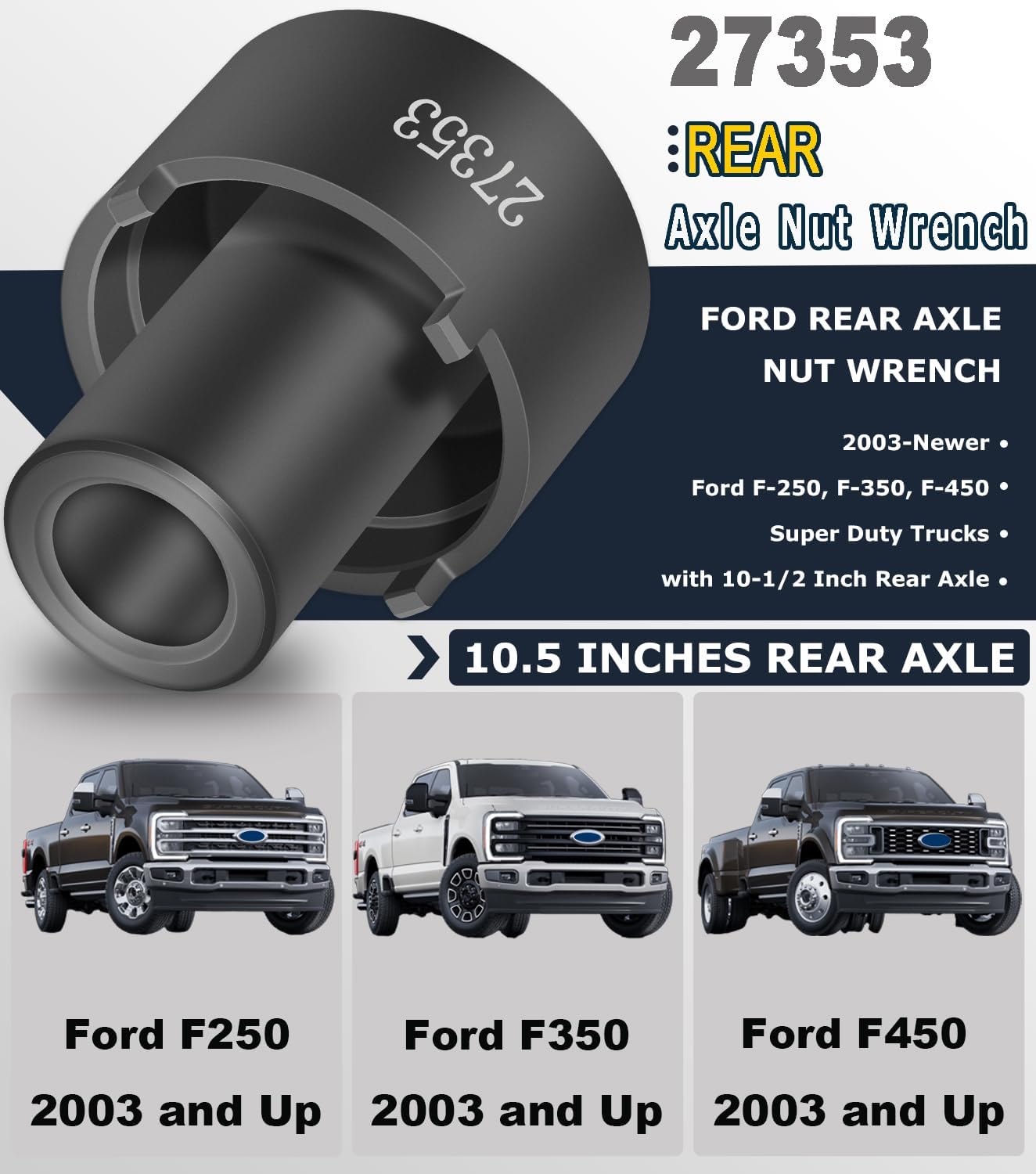 Camoo 27353 Rear Axle Nut Wrench | 10.5 inches | For Ford F-250, F-350, F-450 Super Duty Trucks 2003 and Up, For Ford Rear Axle Nut Socket Wrench | Replace# 205-448, For OTC 6601 27353