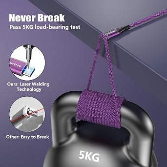 USB C Cable, [10ft 2-Pack Type C Charger Fast Charging, Long Nylon Braided Type C Charger Cord Compatible with Samsung Galaxy S10 S9 S8 Plus Note9 8 and More (Purple)