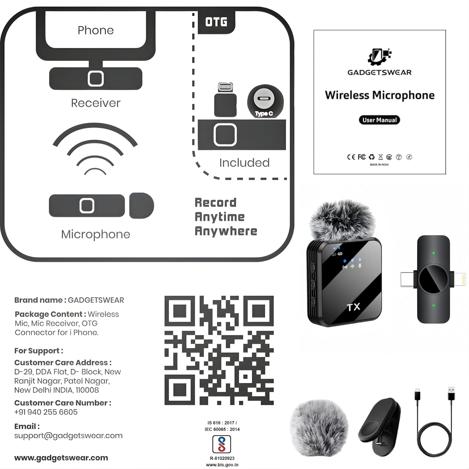 F13 Single Wireless Microphone with LED Display Mute, Reverb & Noise Reduction Compatible with iPhone, Android & Camera for YouTube, Recording, Vlogging & Live Streaming