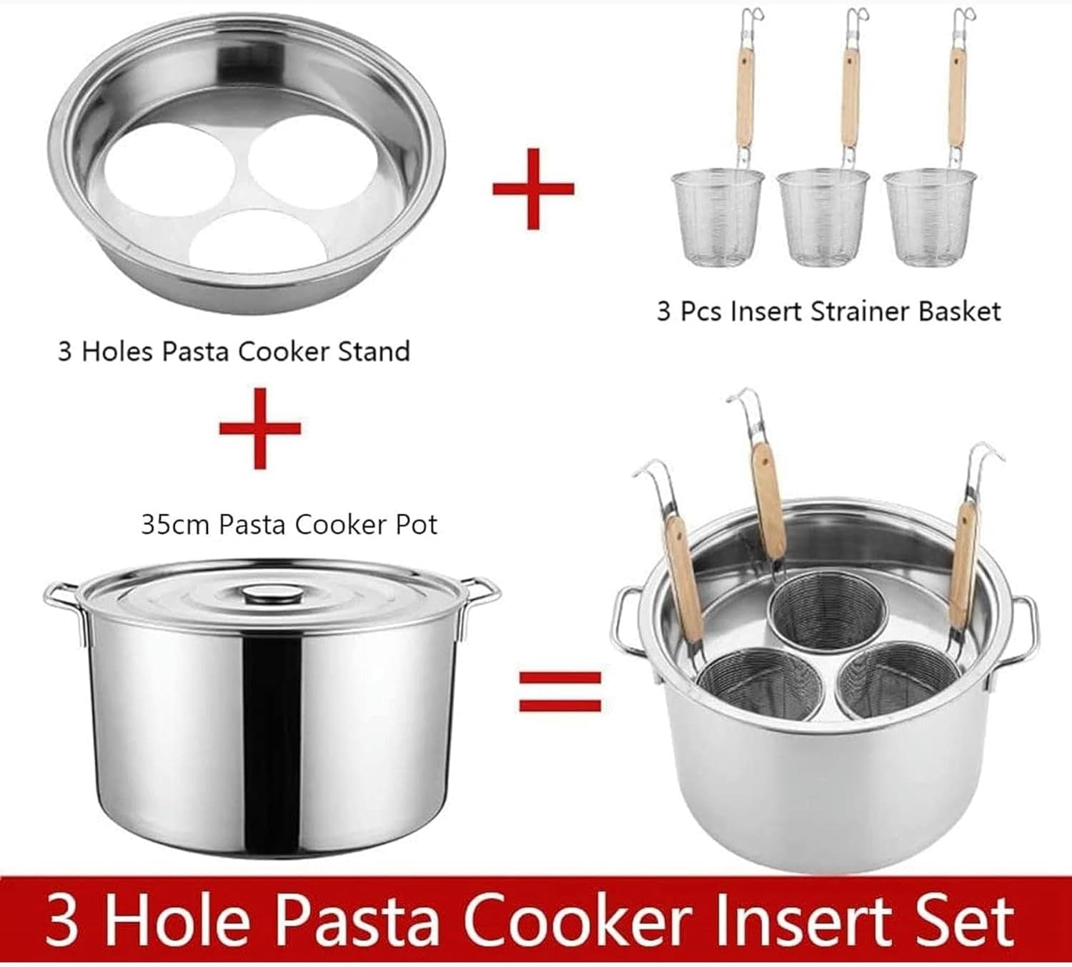Strainer Stainless Steel Pasta Cooker Insert Set with Built-in Strainer - Cook Pasta, Steam Veggies, Versatile All-in-One Cooking Cookware for Noodles, Pasta, Dumplings, Doup,5 Holes Basket ( Size : 4