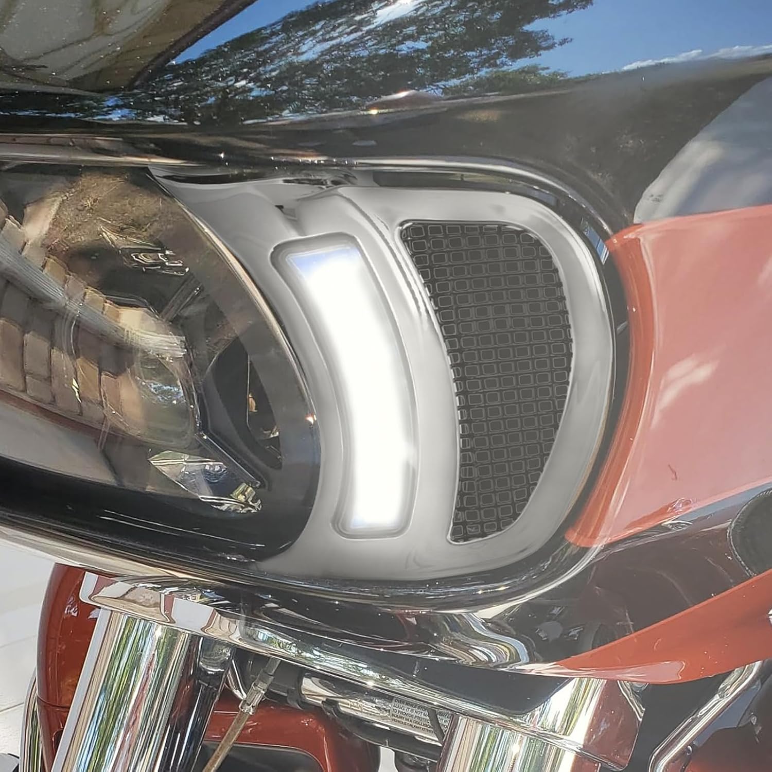 HDBUBALUS Motorcycle Headlight Vent Accent Turn Signal LED Indicator Side Lights For Harley Road Glide FLTRX 2015-2023 (Color: Chrome Housing Black Mesh)