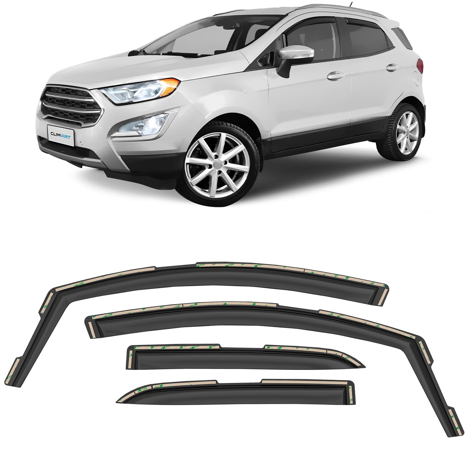 CLIM ART in-Channel Incredibly Durable Rain Guards for Ford EcoSport 2018-2022, Original Window Deflectors, Vent Window Visors, Vent Deflector, 4 pcs. - 615274