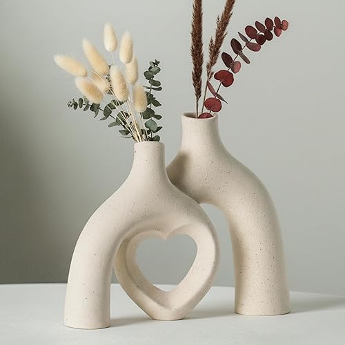 Liotww Snuggle Hollow Hug Donut Ceramic Vase, 8.3 Inch Modern