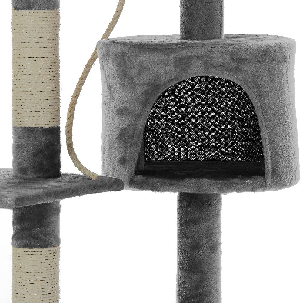 CADOCA Árbol Rascador Gatos 112Cm 3 Plataformas 1 Cueva 2 Pelotas Gris