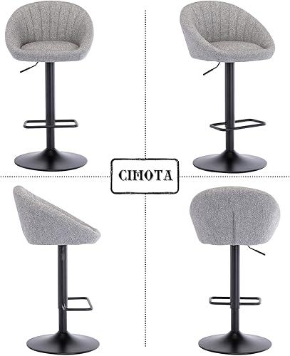 Miniatura 5 de CIMOTA Juego de 2 taburetes de bar giratorios de tela de rizo gris moderna, altura de asiento ajustable de 25-33 pulgadas, asiento acolchado, marco