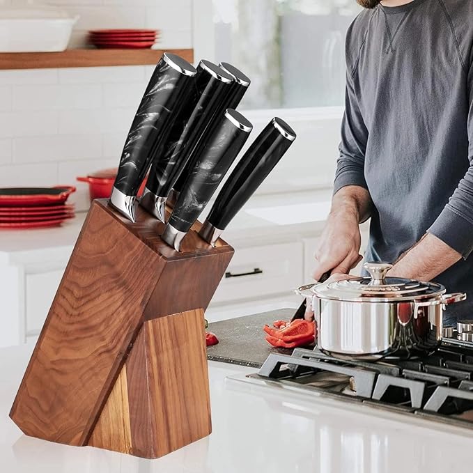 Set Cuchillos Cocina 6 Piezas Acero Inoxidable Base Madera miniatura 7