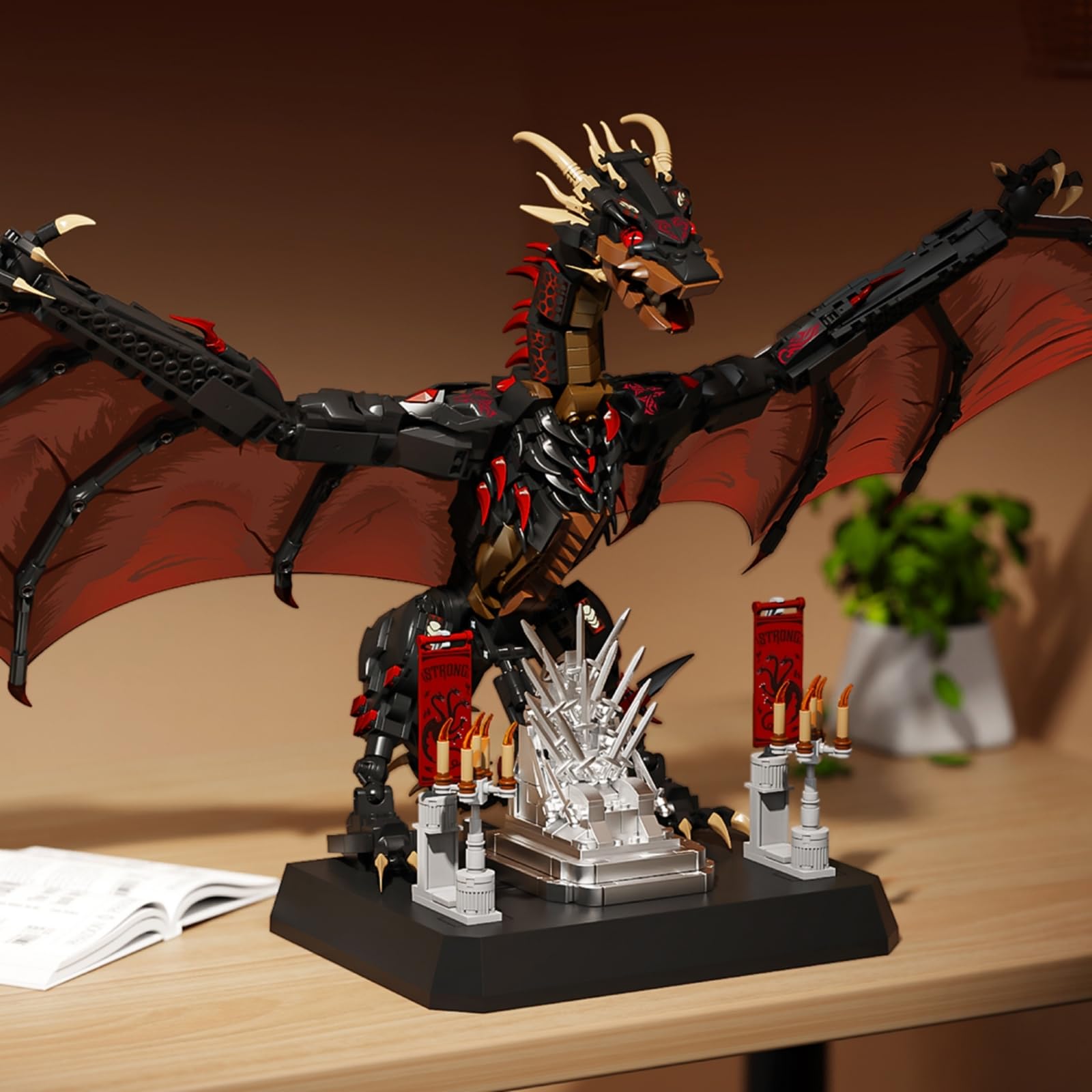 Drachen Klemmbausteine Set für Erwachsene, STEM Drogon Feuerdrache Bausteine Modell für Got Fans Heimbüro Dekor, 1868 Teile Drachen Bausteine Filmfans Geschenk