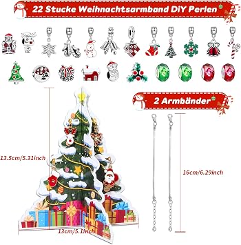 Advent Calendar 2025 Children Girls Christmas Calendar Jewellery Crafts Girls Bracelets Necklaces 24 Filling Advent Calendar