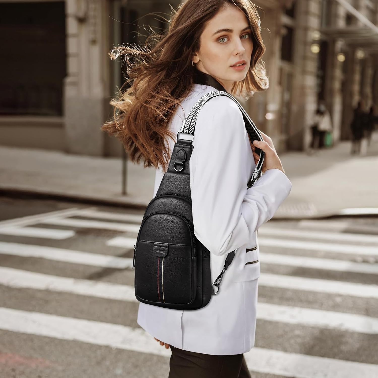 Womens Sling Bag Crossbody Bags for Women Vegan Leather Sling Backpack Daypack Fanny Pack Crossbody Purse Travel - Image 2