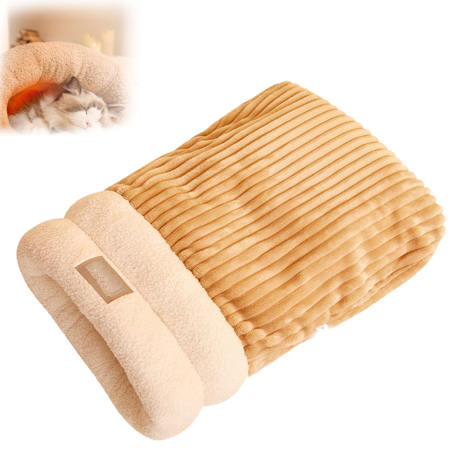 Soft Plush Large Cat Sack - Winter Sleeping Bag for Indoor Cats (Brown+M)