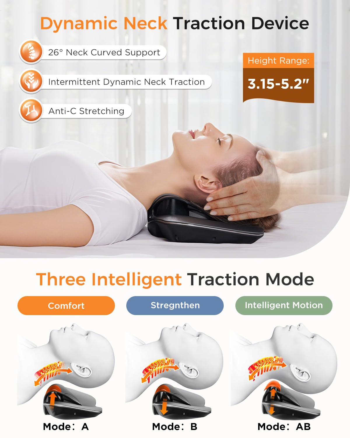 Multifunktionales Zervikal-Traktionsgerät, dynamisches Nackenmassagegerät mit gepulster Elektrotherapie & Wärme, 3 Modi, 12 Intensitäten, tragbarer Nackendehner, um Nackensteifheit zu