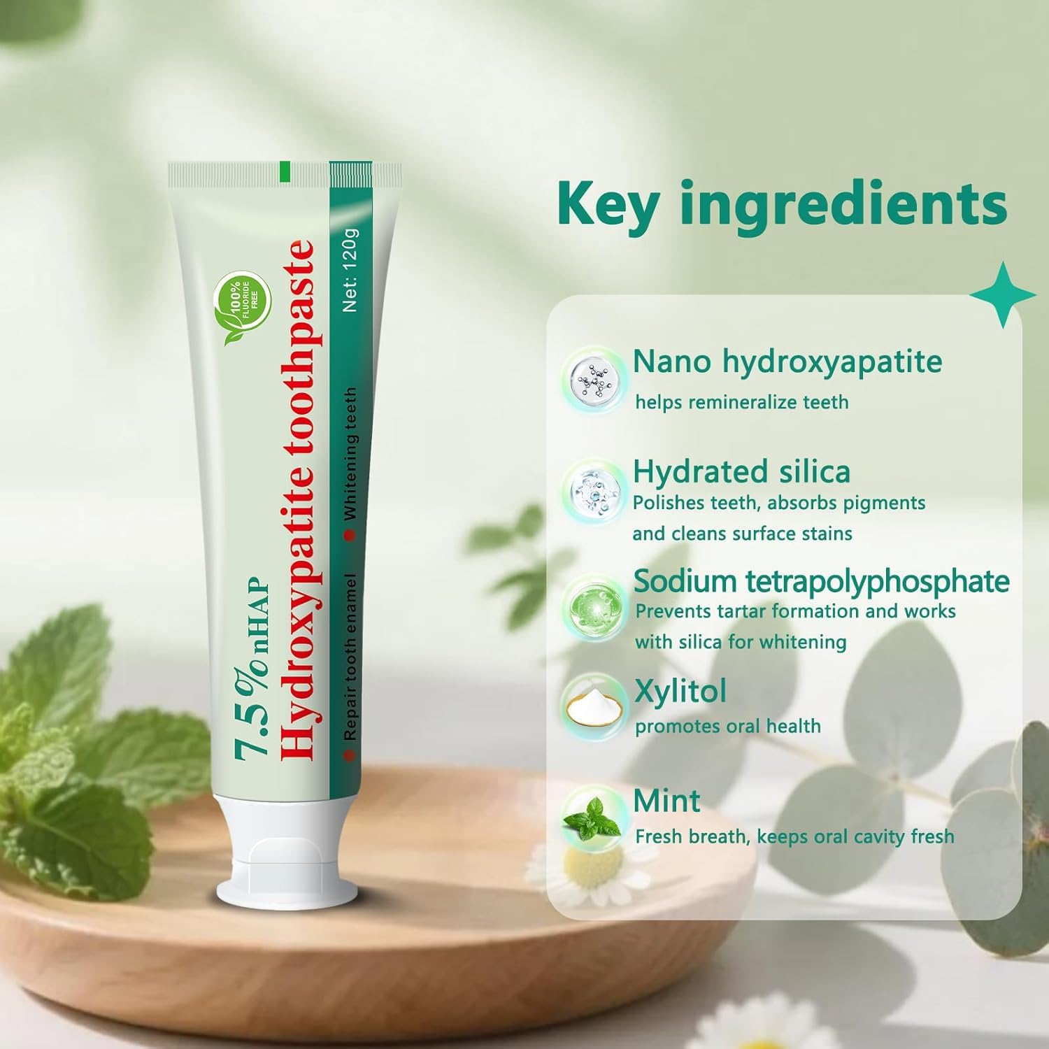 Pasta dental con hidroxiapatita, favorece la remineralización dental, fórmula natural sin flúor, alivia al instante la sensibilidad dental, apta para el cuidado bucal de adultos y niños 10 unidades