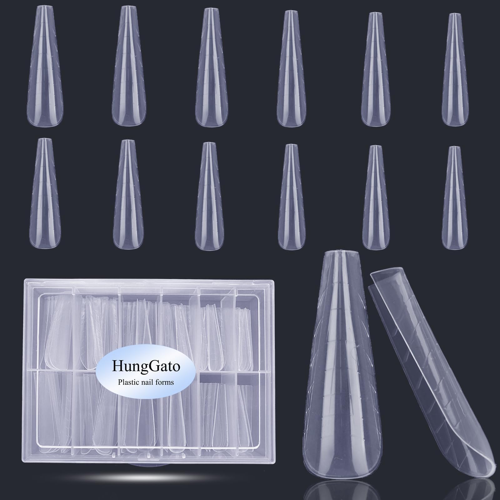 HungGato 120Pcs Dual Nail Form Poly Extension Gel Builder - Flat Stiletto Reusable Molds Coffin 12 Sizes for Manicure Art Design Salon DIY at Home