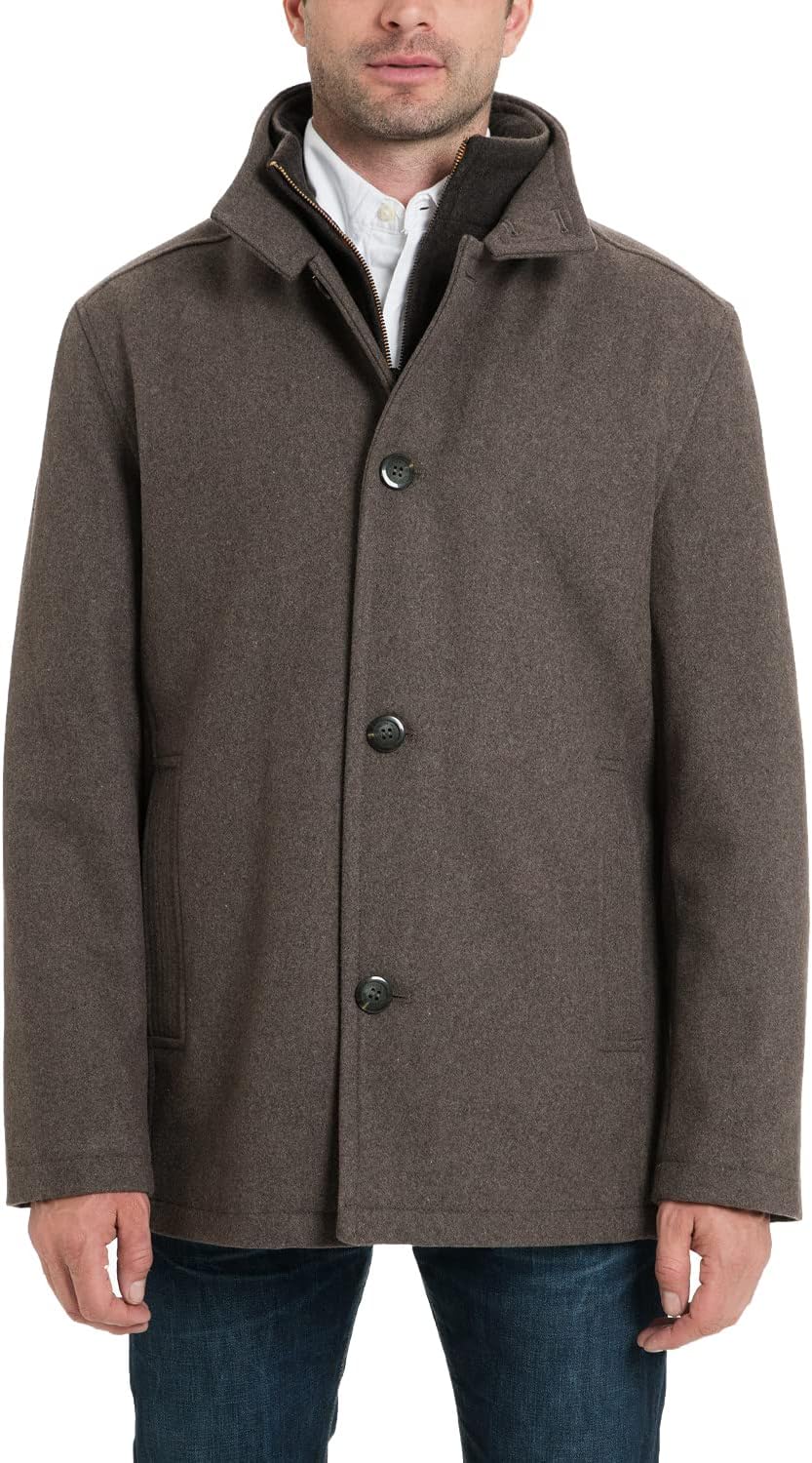 Wool Blend Car Coat with Bib 