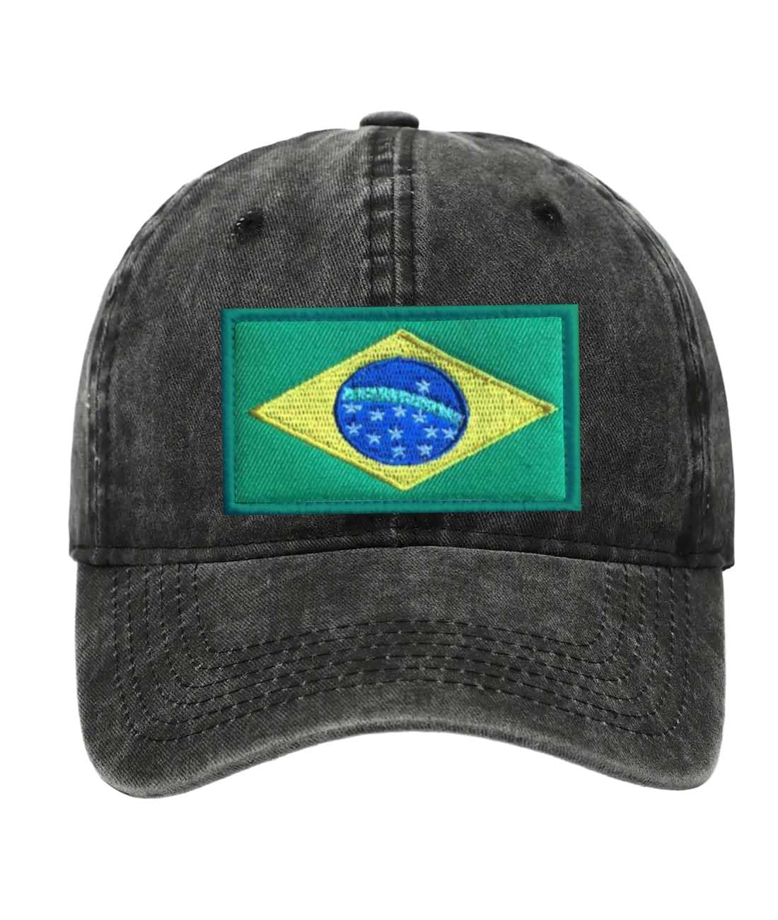 Brazil Baseball Cap with Washed Cotton Fabric, Hat with Embroidered Brazilian Patch, Sun Hat, Adjustable Baseball Cap for Unisex Men Women Teens Washed Baseball Cap Brazil