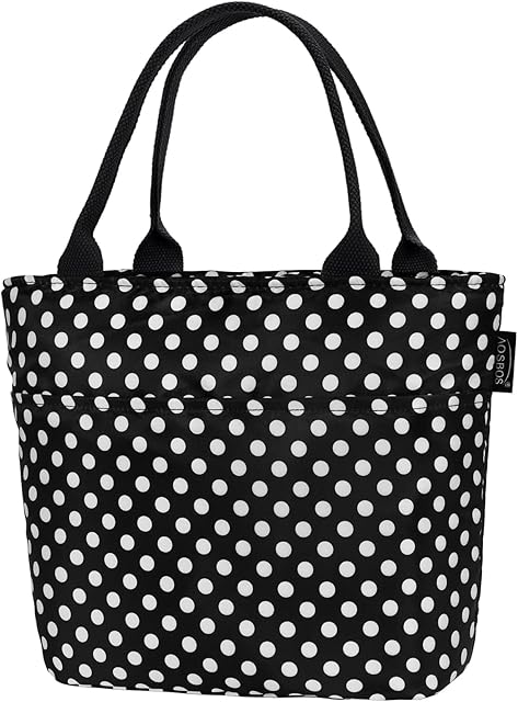 Aosbos Lunch Bag Insulated Lunch Bags for Women Leak-Proof Lunch Tote Bag Reusable Thermal Handbag Food Tote Cooler Bag for Ladies Girls Adults Work School Beach Picnic (10L, Polka Dots)