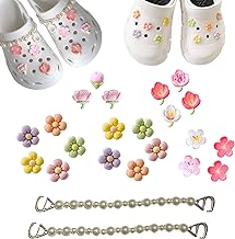23pcs Shoe Charms for Women, Pretty Flower Decoration with Bead Chain, DIY with Buttons for Girls Sandals Gifts, Plastic
