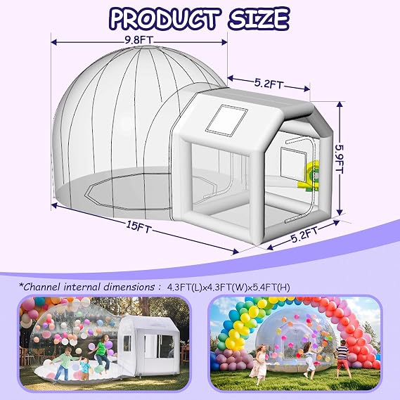 10FT Clear PVC Inflatable Bubble House Dome Tent with Tunnel - Bubble House Dome Inflatable, Ideal for Fun Events and Parties, Durable Inflatable Bubble House, Easy Setup