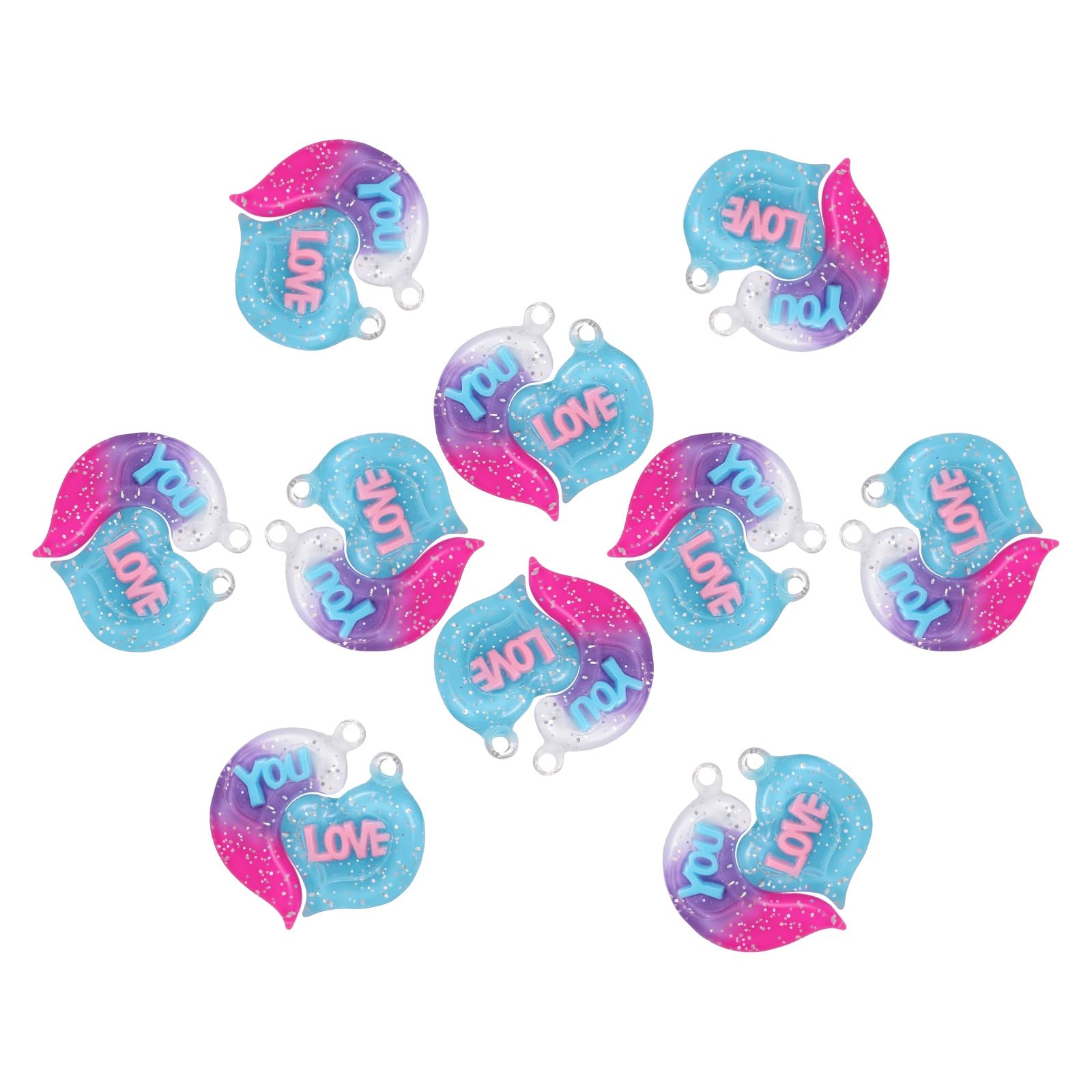 COGCHARGER 10 Set Split Heart Charms Pendant Colorful Resin Heart Charm Best Friend Love Pendant Deep Pink for Jewelry Bracelet Souvenirs Earring Making Crafts