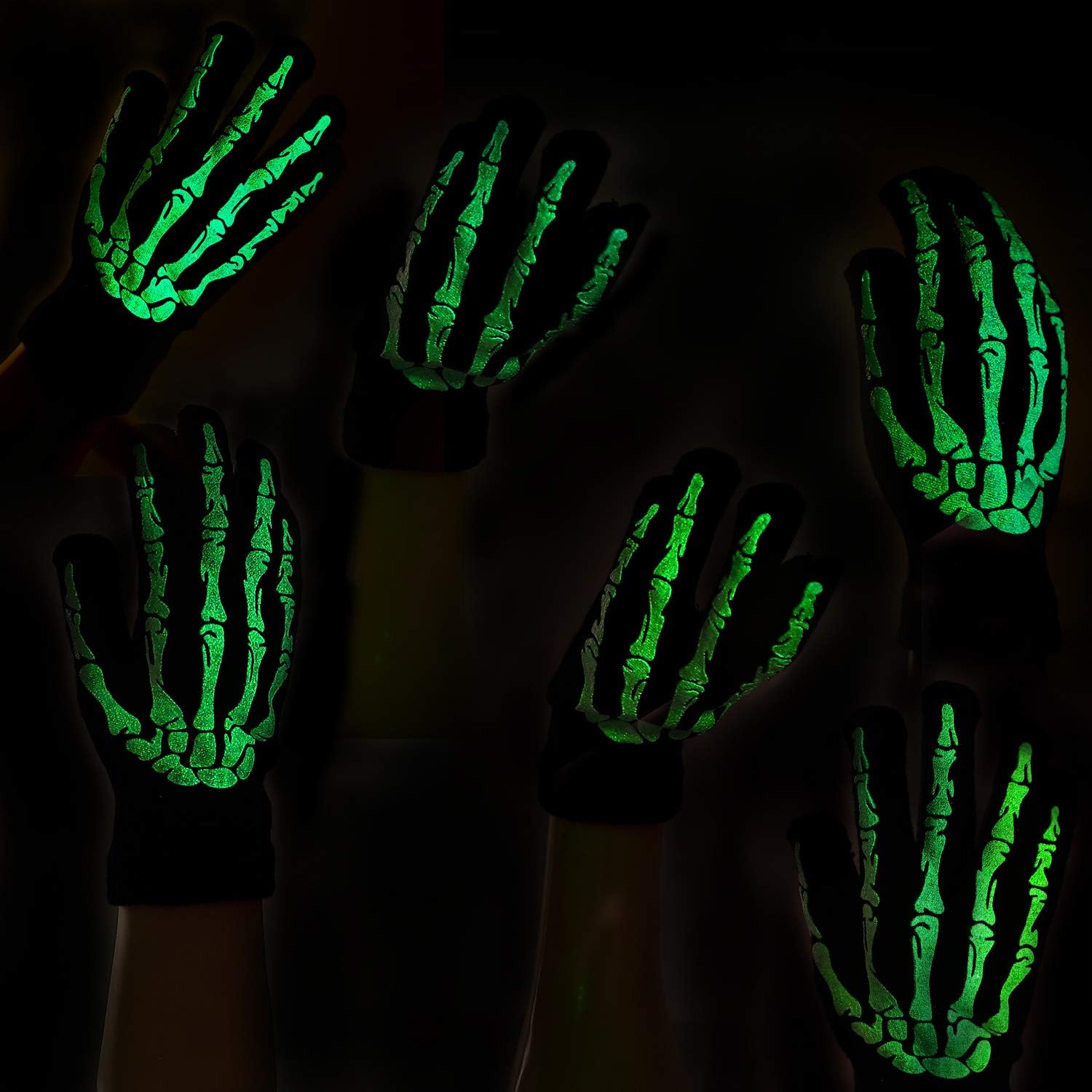 Vista 4 de Tatuo 3 pares de guantes mecánicos de punto elástico, guantes cálidos de invierno para disfraz de Halloween (fluorescente)