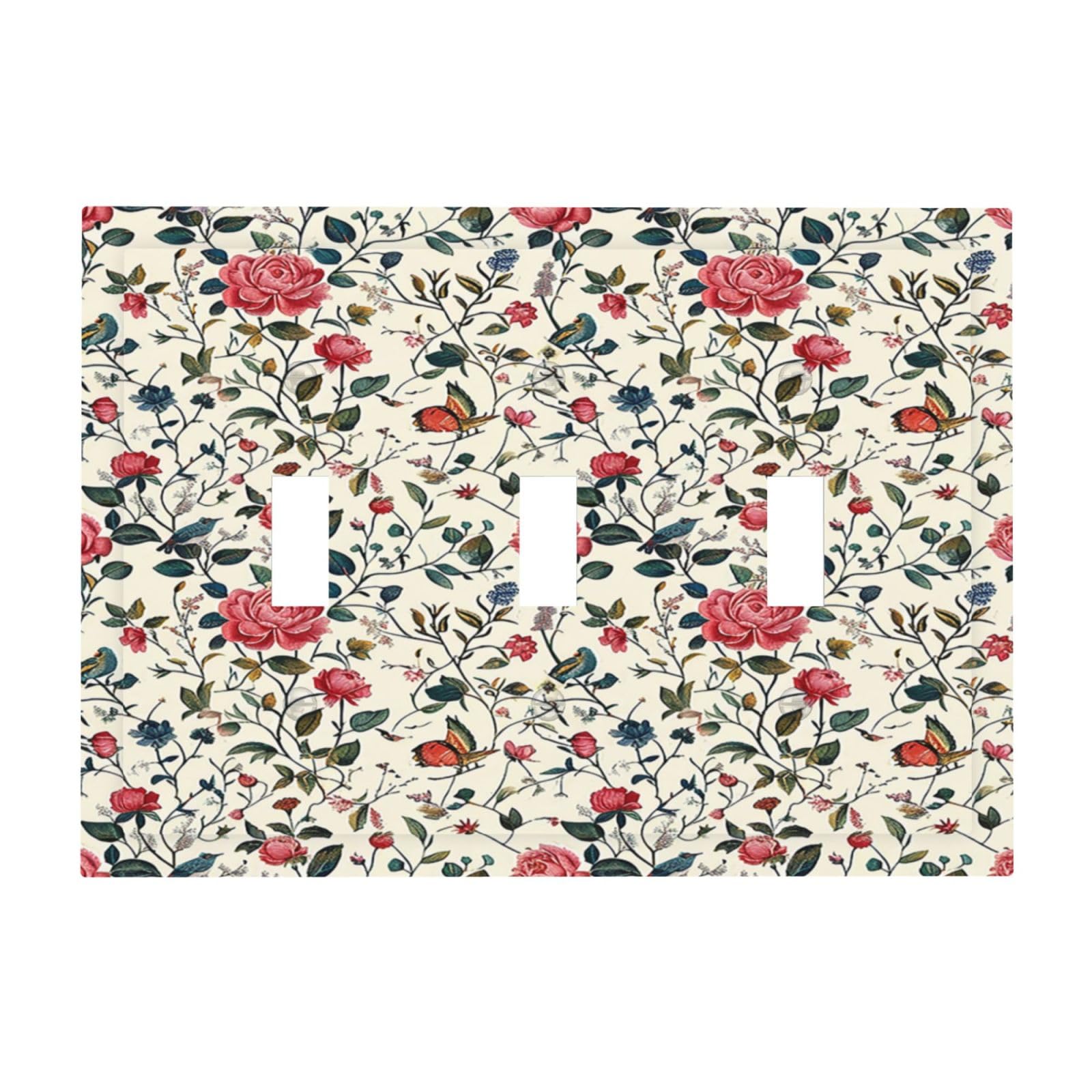 Placa frontal de triple palanca con grabado botánico de hojas de rosa