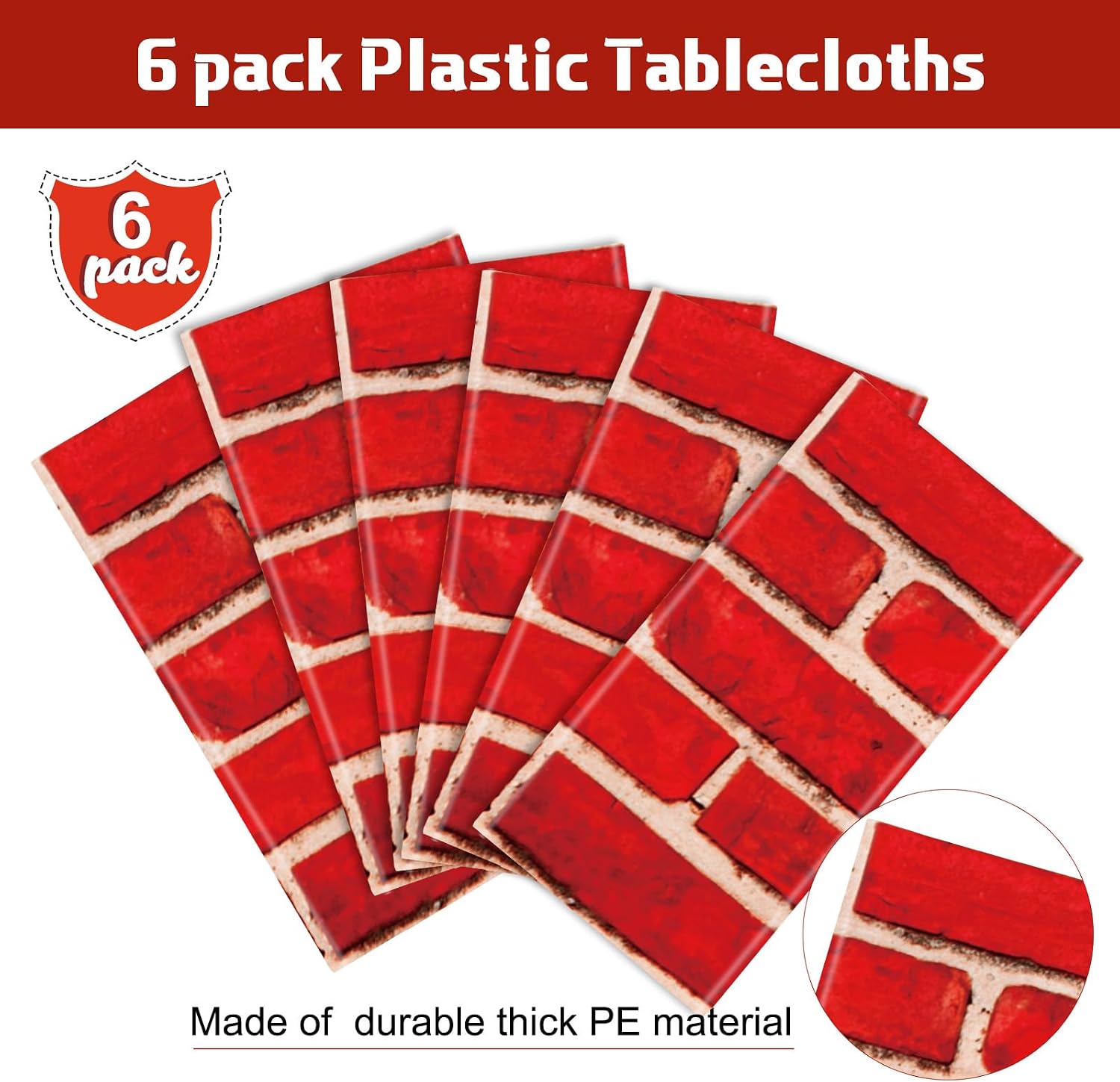 Tiamon 6 Pcs 108 x 54 Inch Red Brick Tablecloths Brick Sheet Table Cover Bricks Stone Wall Backdrop for Christmas Holiday Party Fireplaces Chimneys Decorations Photography Supplies