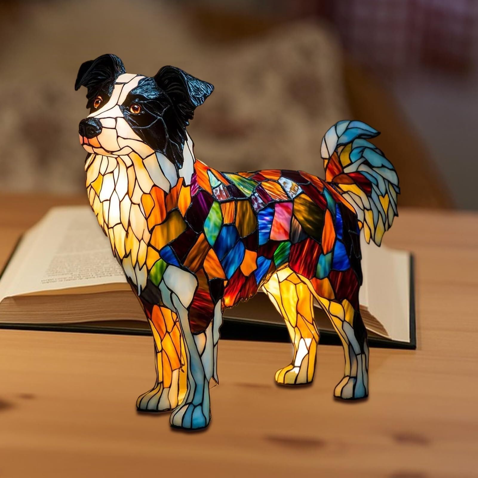 JSvsza Lampada da Tavolo - Corgi/Bassotto in Resina Colorata con Luce Calda 3000K - Decorazione Vintage per Camera da Letto e Idea Regalo per Amanti Cani, Boxer