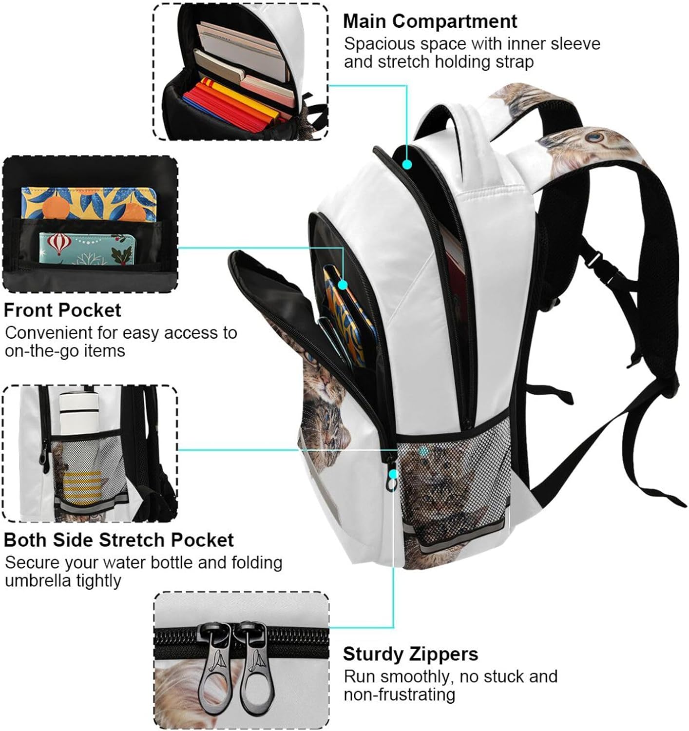Funny Cats School Backpack Bookbag For Girls Boys Elementary