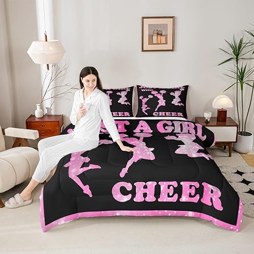 Miniatura 5 de Feelyou Juego de edredón de animadoras para niñas, juego de ropa de cama para hija y niña, decoración con purpurina rosa, juego de edredón de