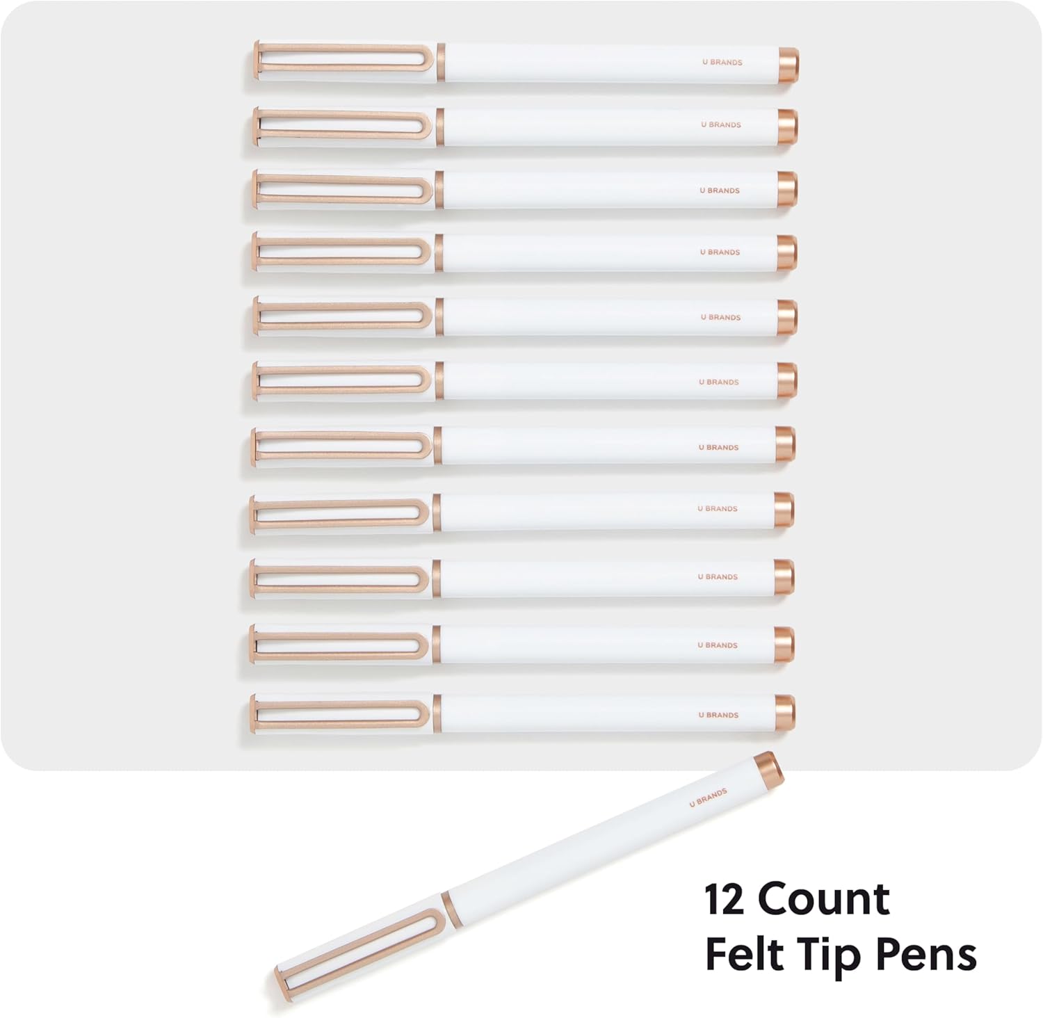 U Brands Catalina Felt Tip Pens, Set of 12, White and Rose Gold, Medium (0.7 mm) Point, Black Ink