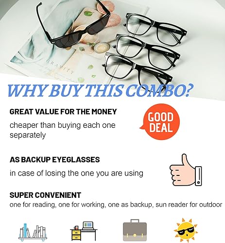 Miniatura 5 de WEMOOTANTS Paquete de 4 lentes de lectura con bisagras de resorte, lectores rectangulares para mujeres y hombres 1.0 1.25 1.5 1.75 2.0 a 4.0