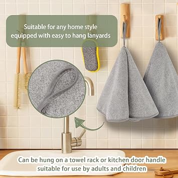 VIVOTE Microfibre Hand Towel for Bathroom Carbon Fibre Round Hand Towels