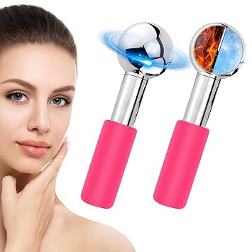 CGBE 360 Rotating Ice Globes for Face, Stainless Steel Facial Globes, Pink