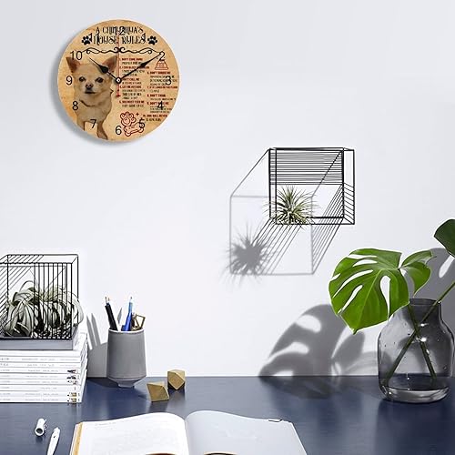 Miniatura 2 de A Chihuahua's House Rules - Reloj de pared con lindo perro Chihuahua, reloj colgante de 10 pulgadas, silencioso, sin tictac, funciona con pilas,