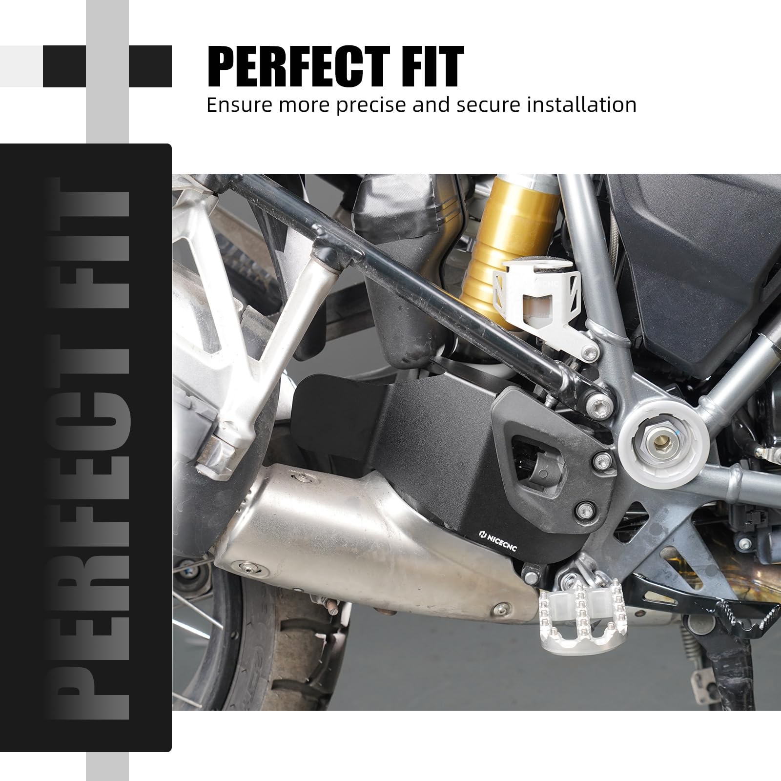 NICECNC Schwarzer Hitzeschutz-Spoiler Compatible with BMW R1250GS 2018-2023, R1250GS Adventure 2018-2023 2019 2020 2021 2022, R1250GS Accessories, Side Heat Shield, Side Insulation Panel, Aluminum