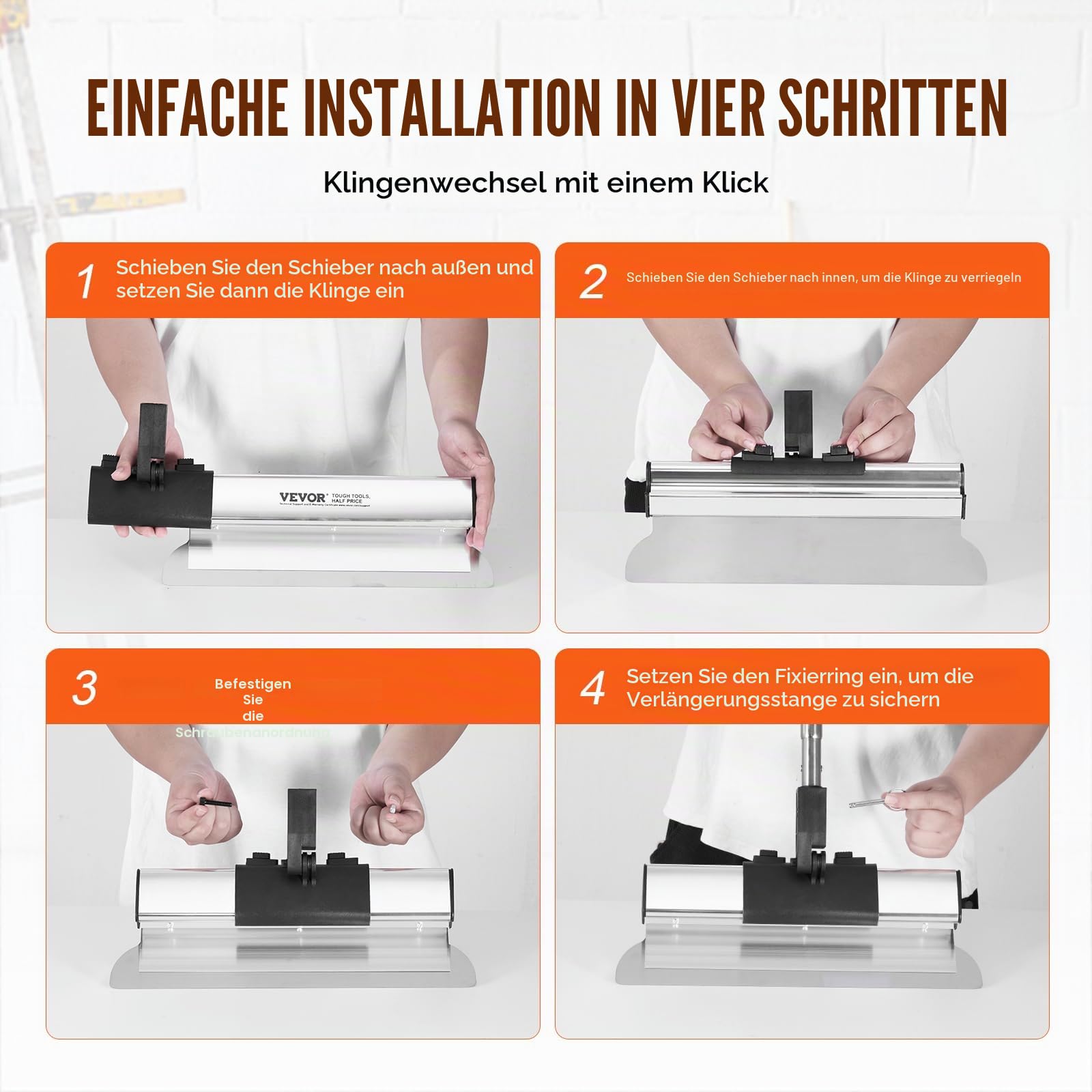 VEVOR Trockenbau-Spachtelklingen-Set, 254/406/610/813/1016 mm Spachtelklingen + 862-2072 mm Verlängerungsgriffstange, Edelstahlmesser, Spachtelwerkzeuge, für Gipskarton/Wandplatten/Gipskartonplatten