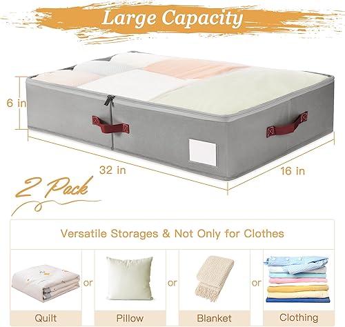 Miniatura 2 de Criusia Under Bed Storage Bins with Clear PVC Lids – 2 Pack Large Underbed Organizers with Heavy-Duty Handles, Reinforced with 800G PP Panels & 80G