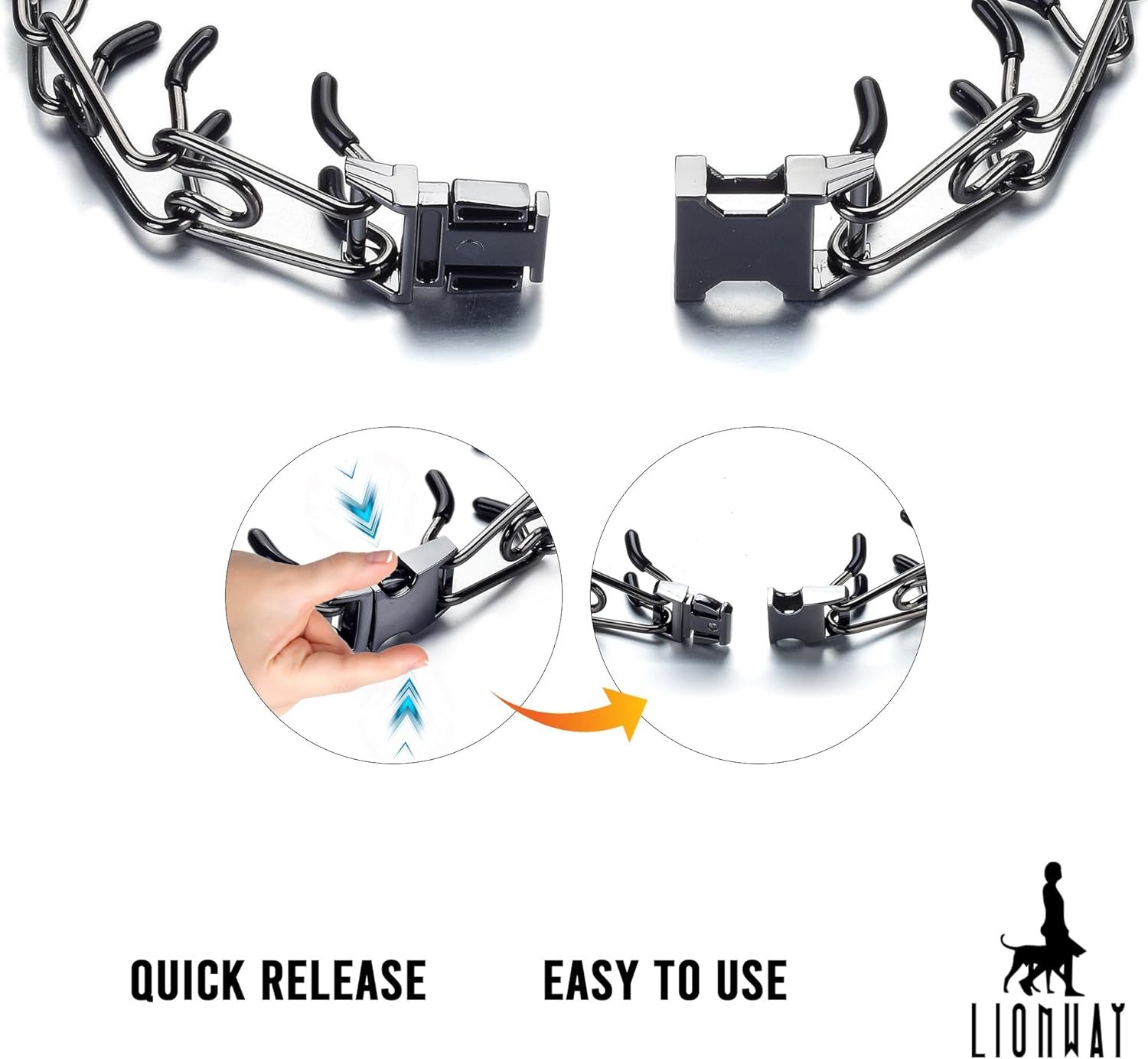 LionWay Dog Collar Quick Pelease Dog Training Collars No Pull Martingale Collar Stainless Steel Metal Chain Collar 14" to 26" for Large Medium Small Breeds Dogs