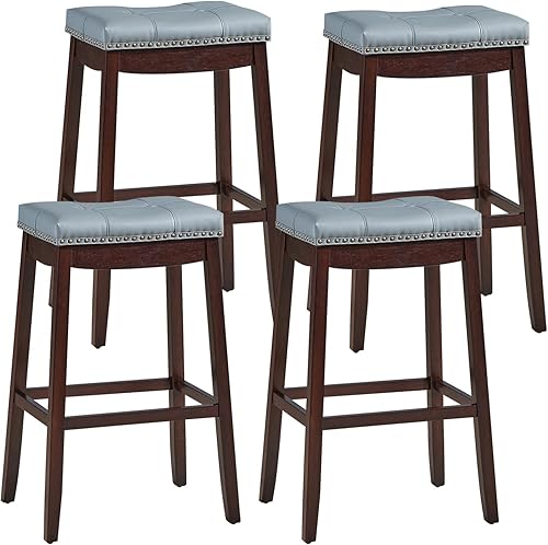 Miniatura 11 de COSTWAY Juego de 2 taburetes de bar, taburete de mostrador sin respaldo de 29 pulgadas de altura con reposapiés, cojín de asiento suave, patas de