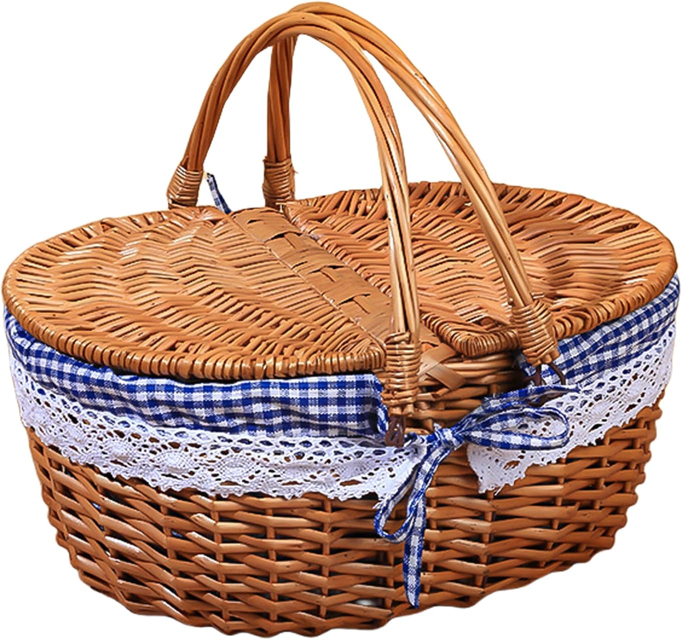 Elegant Wicker Picnics Basket with Folding Handle Large Capacity for Beach Holidays Romantics Date