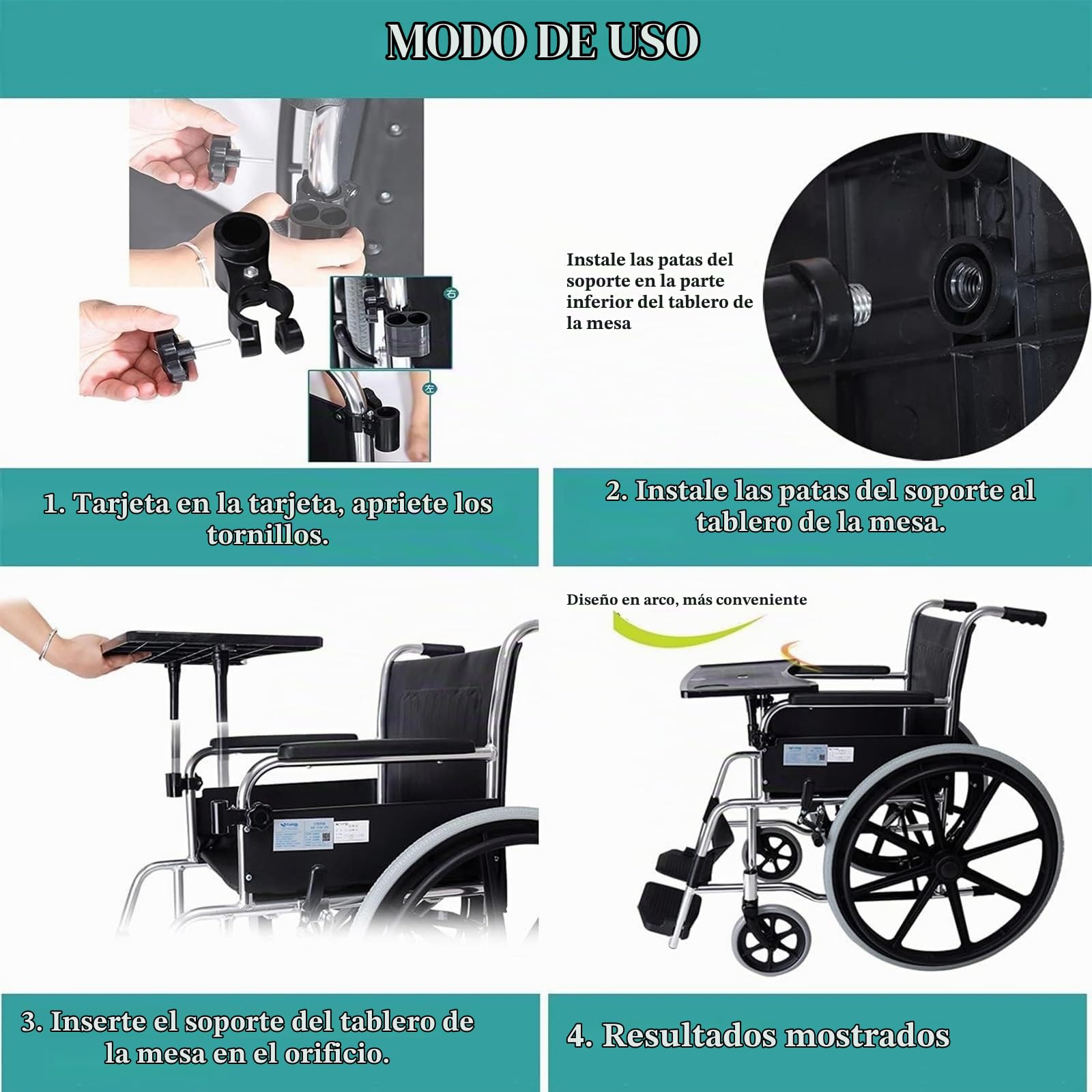 Bandeja para silla de ruedas desmontable, mesa de plástico para el regazo, accesorio de movilidad, bandeja para el regazo de silla de ruedas extraíble y duradera, mesa de comedor ligera y portátil par