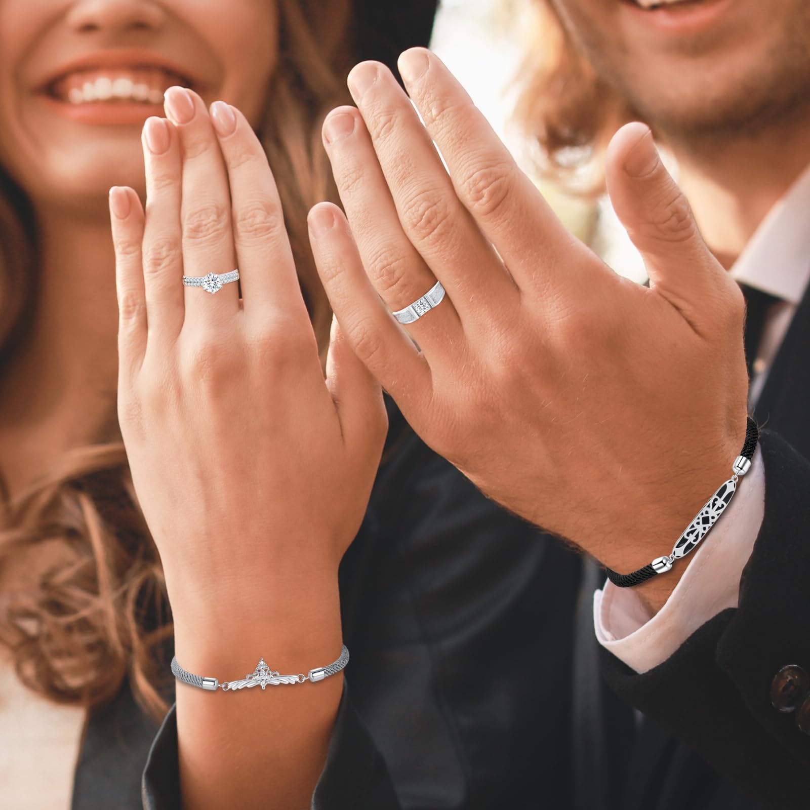 Coppie Anelli Abbinati Promessa Anello per Coppia Fidanzamento Regolabile Anello Fedine Fede Nuziale Argento Sterling Regalo