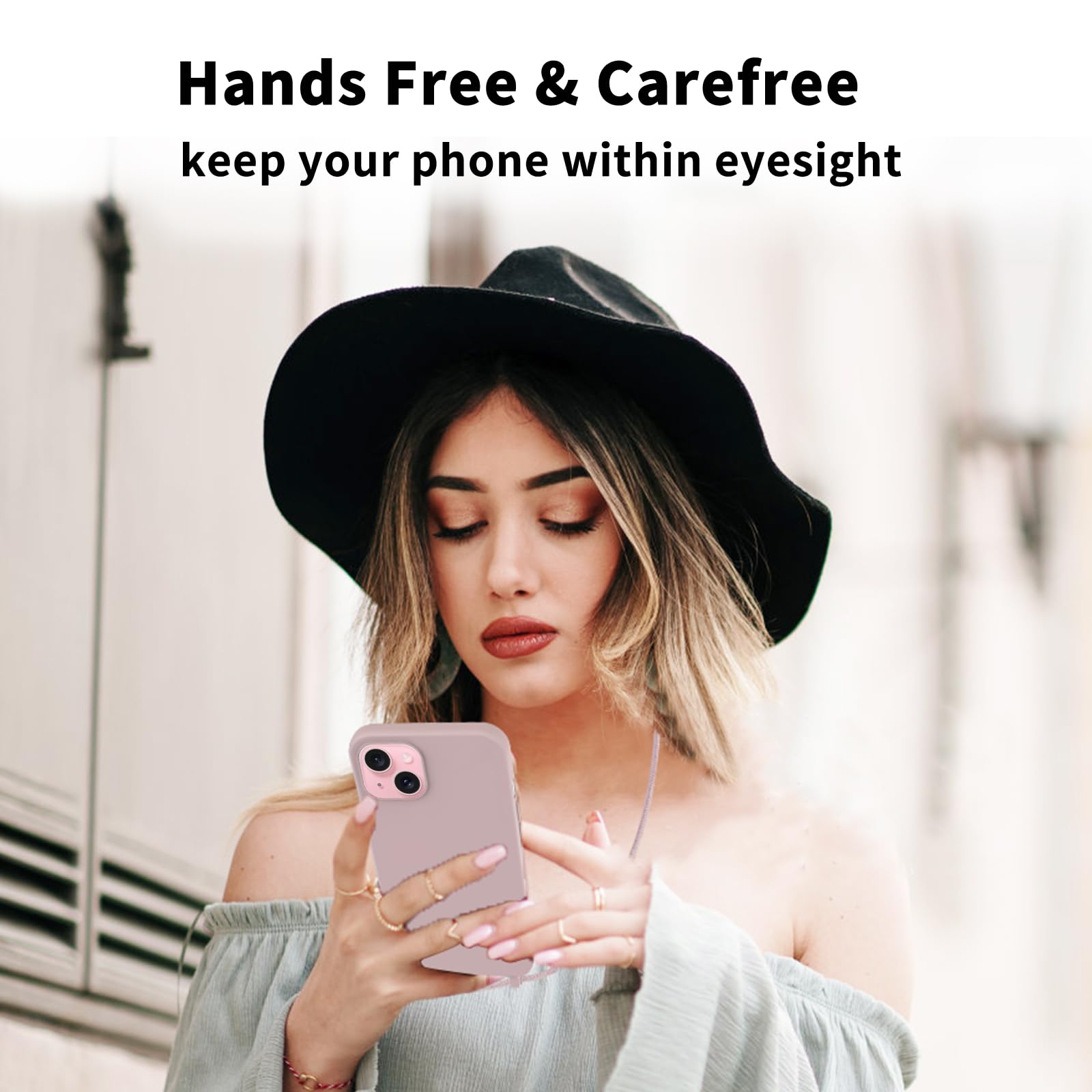 AOMYKE Cover per iPhone 15 con Cordino, Custodia con Laccio Collana Tracolla Collo Liquido Silicone Antiurto TPU Antiurto AntiGraffio Case - Rosa