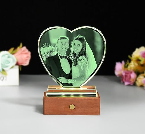 Miniatura 4 de WEIK&CPYK Marco de fotos de cristal personalizado en forma de corazón para cumpleaños, aniversario de boda, Navidad, regalo del día de San Valentín