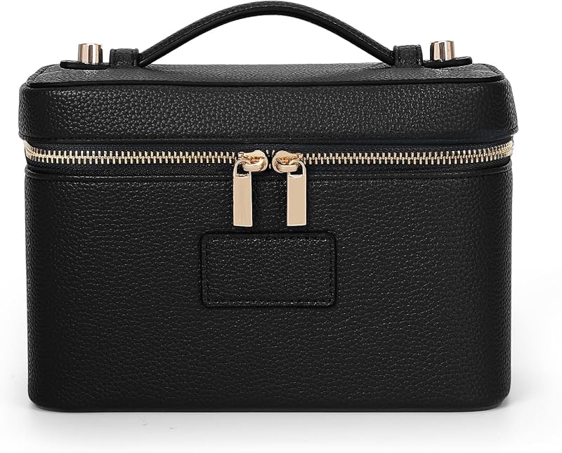 Necessaire de maquiagem HiTotes em couro sintético com divisória removível, preta